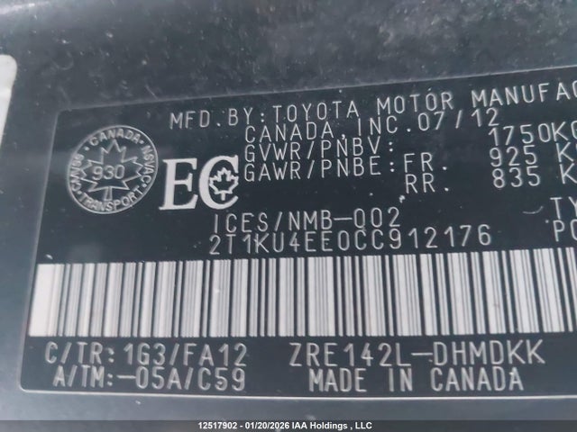 Aukcja sprzedaży 2012 Toyota Matrix, vin: 2T1KU4EE0CC912176, numer aukcji: 12517902