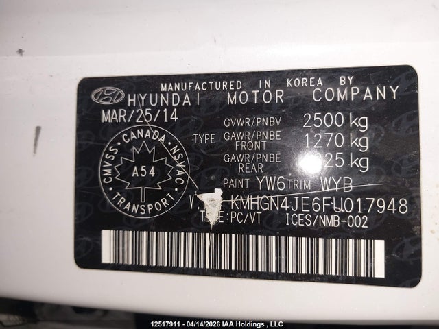 KMHGN4JE6FU017948 Hyundai Genesis