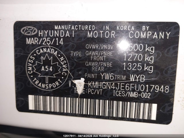 KMHGN4JE6FU017948 Hyundai Genesis
