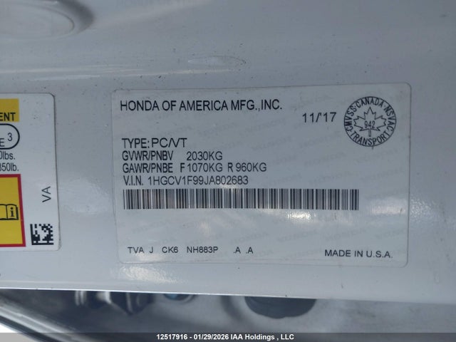 1HGCV1F99JA802683 Honda Accord