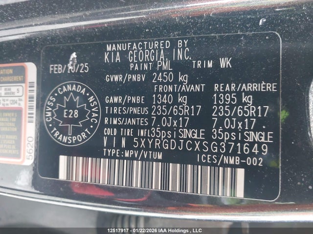 5XYRGDJCXSG371649 KIA Sorento 2.5l Lx