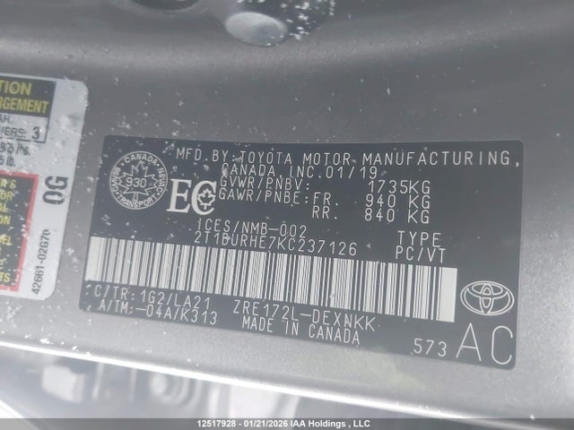 2T1BURHE7KC237126 Toyota Corolla L/le/xle/se/xse
