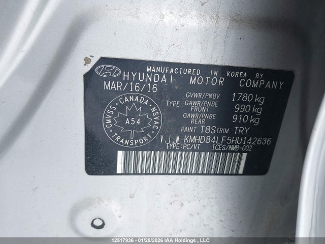 KMHD84LF5HU142636 Hyundai Elantra Gls