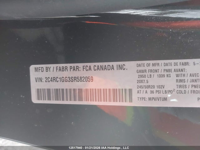 2C4RC1GG3SR582059 Chrysler Pacifica Limited