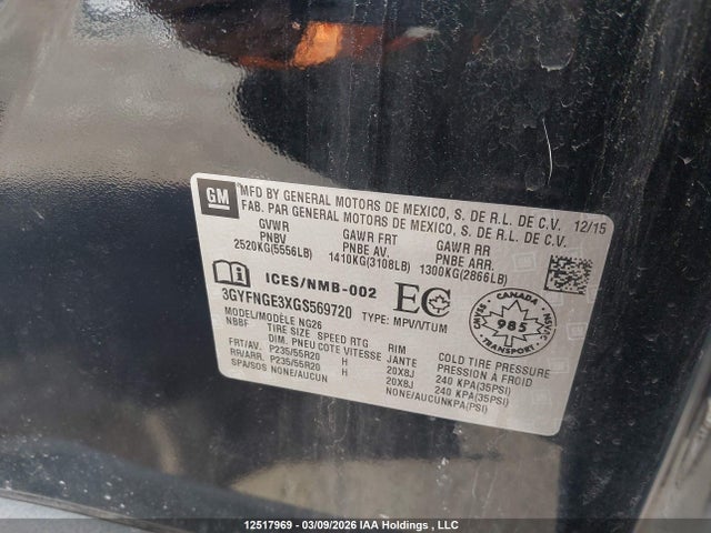 3GYFNGE3XGS569720 Cadillac SRX