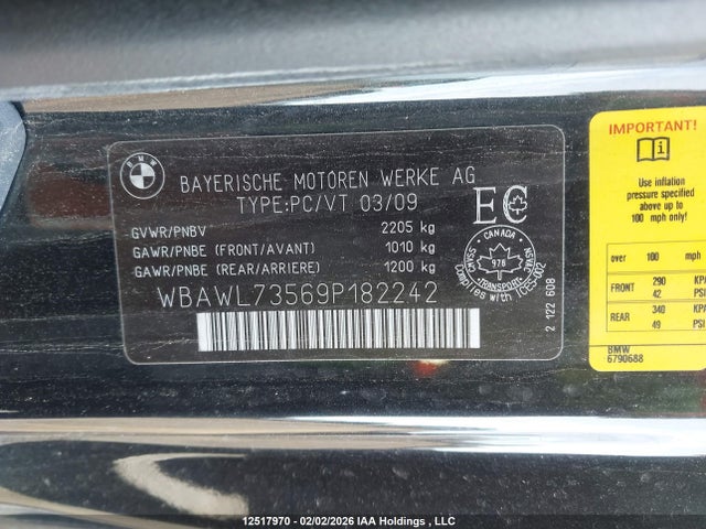 Aukcja sprzedaży 2009 Bmw 3-series, vin: WBAWL73569P182242, numer aukcji: 12517970