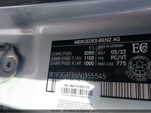 Aukcja sprzedaży 2022 Mercedes-benz A 220 4mtic, vin: W1K3G4FB6NJ355545, numer aukcji: 12517971