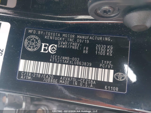 4T1J11AKXLU863839 Toyota Camry