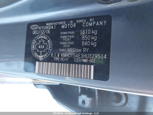 KMHCT5AE3HU329514 Hyundai ACCENT SE