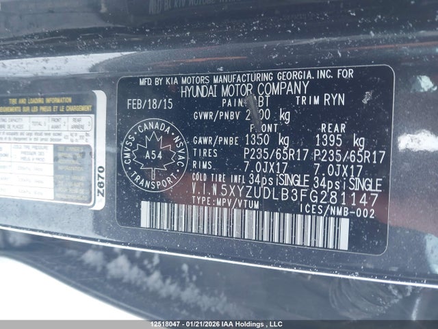 5XYZUDLB3FG281147 Hyundai Santa Fe Sport 2.4 Premium