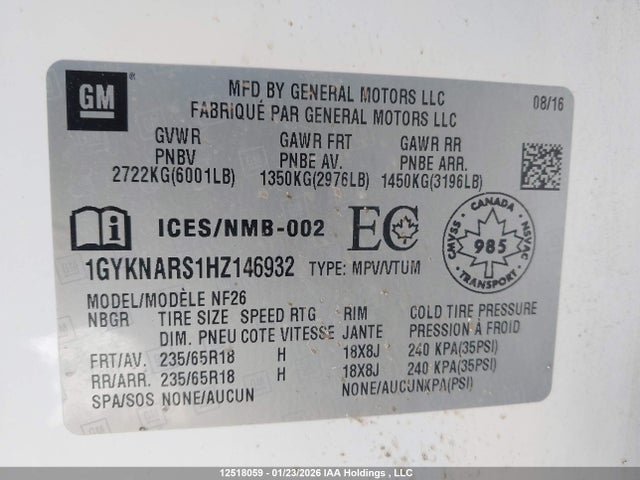 1GYKNARS1HZ146932 Cadillac XT5