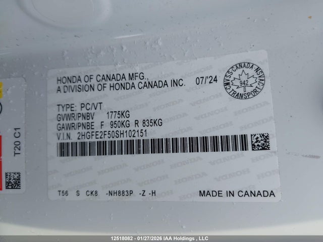 Продаж на аукціоні авто 2025 Honda Civic Sport, vin: 2HGFE2F50SH102151, номер лоту: 12518082