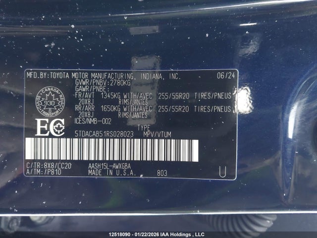 Aukcja sprzedaży 2024 Toyota Grand Highlander Xle/limited, vin: 5TDACAB51RS028023, numer aukcji: 12518090