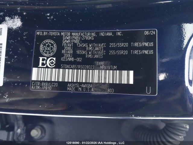 Aukcja sprzedaży 2024 Toyota Grand Highlander Xle/limited, vin: 5TDACAB51RS028023, numer aukcji: 12518090