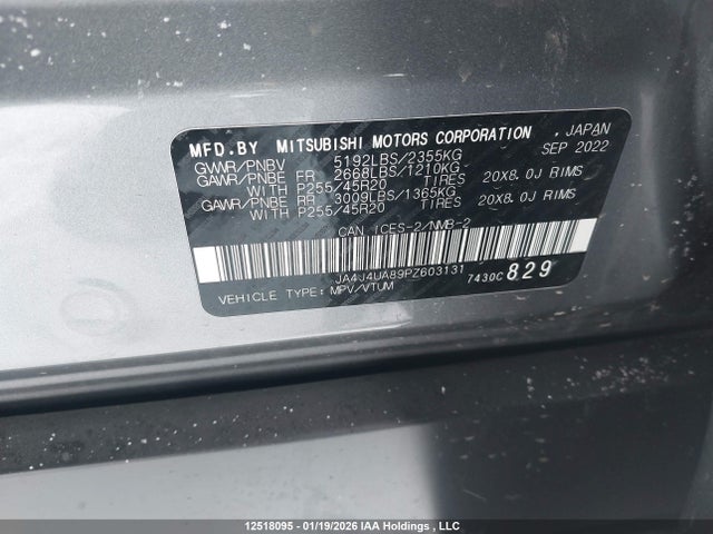 JA4J4UA89PZ603131 Mitsubishi Outlander Se/se Black Edition/se Technology/se Special
