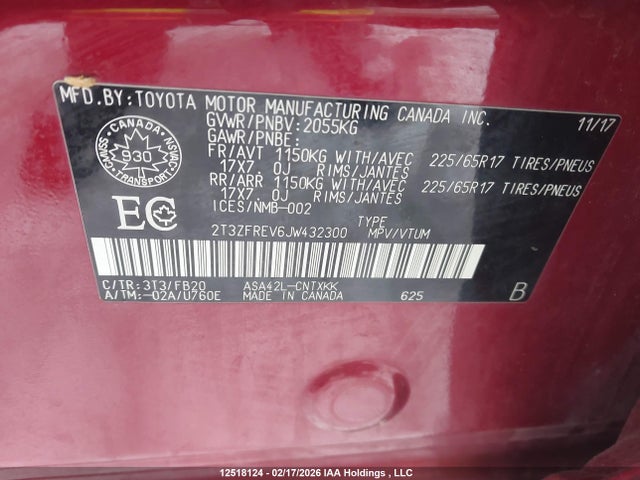 2T3ZFREV6JW432300 Toyota RAV4 LE