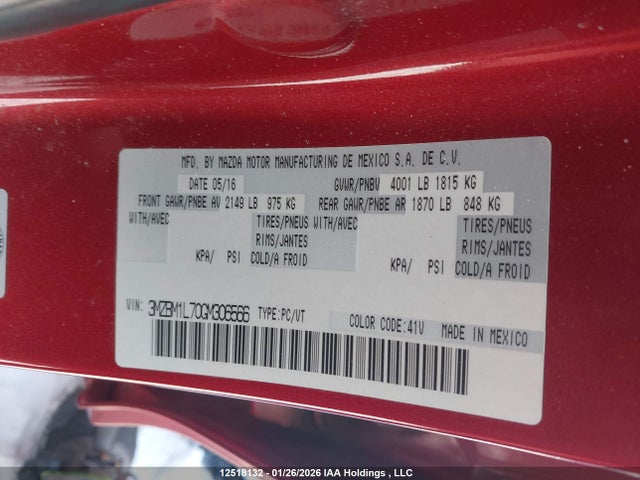 3MZBM1L70GM306566 Mazda 3 TOURING