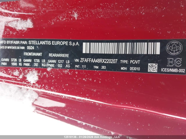 ZFAFFAA48RX220207 Fiat 500e Red
