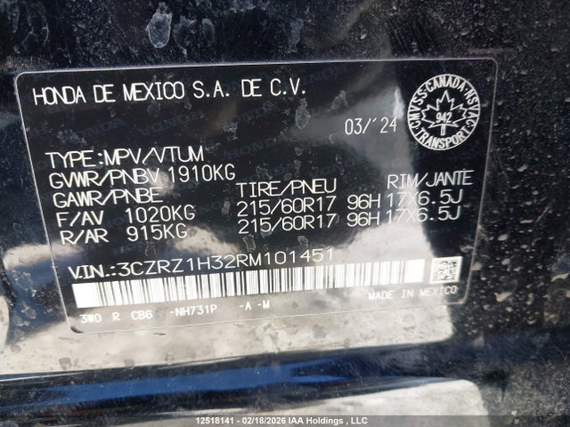 3CZRZ1H32RM101451 Honda HR-V LX