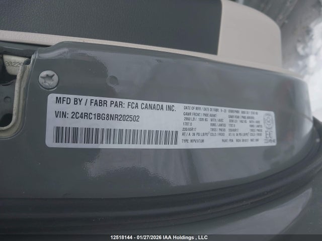 2C4RC1BG8NR202502 Chrysler Pacifica