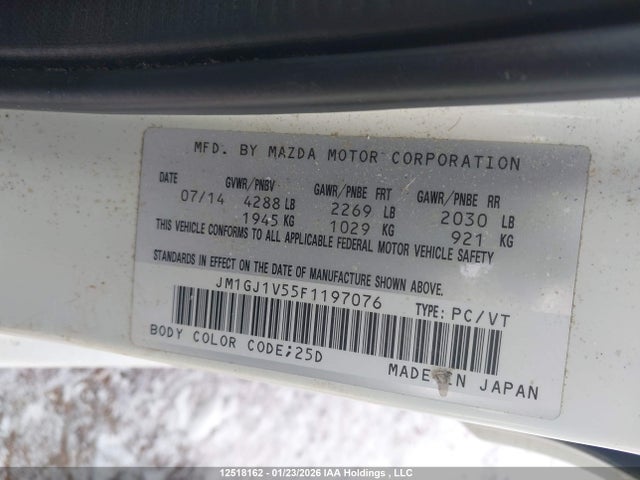 JM1GJ1V55F1197076 Mazda Mazda6 Gs