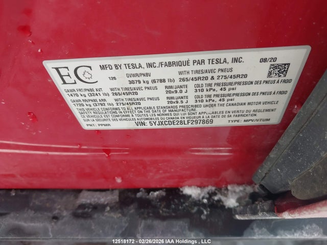 Tesla Model X Long Range/long Range Plus 2020 5YJXCDE28LF297869 Image 9