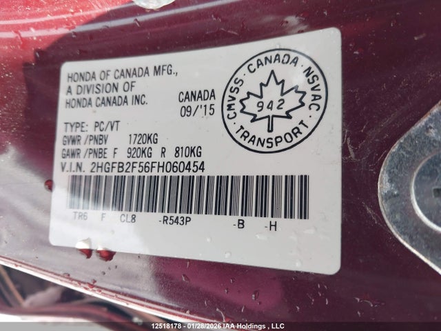 2HGFB2F56FH060454 Honda Civic Lx