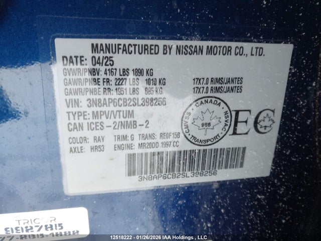 Aukcja sprzedaży 2025 Nissan Kicks, vin: 3N8AP6CB2SL398256, numer aukcji: 12518222