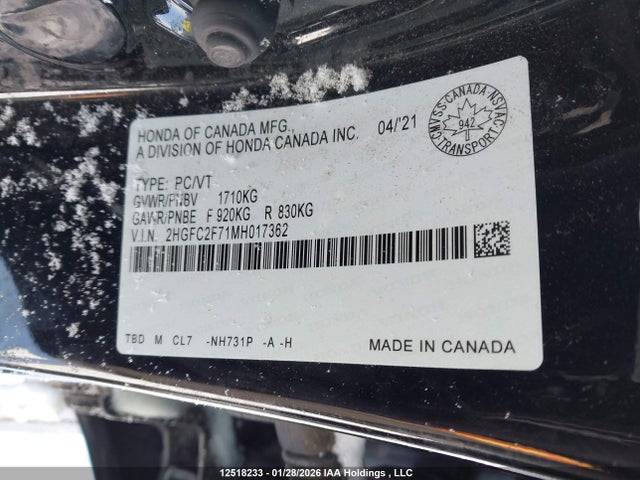 Honda CIVIC EX 2021 2HGFC2F71MH017362 Image 18