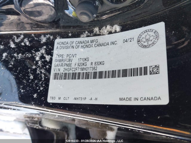Honda CIVIC EX 2021 2HGFC2F71MH017362 Image 9