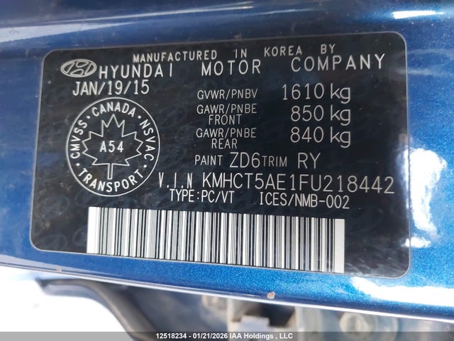 KMHCT5AE1FU218442 Hyundai ACCENT GS