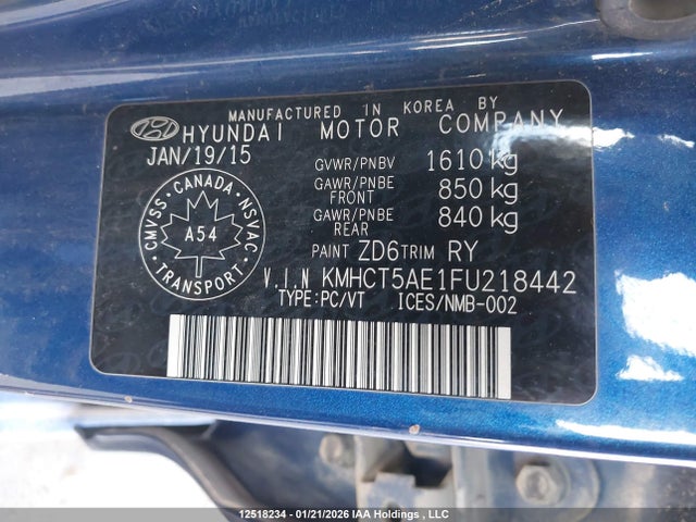 KMHCT5AE1FU218442 Hyundai ACCENT GS