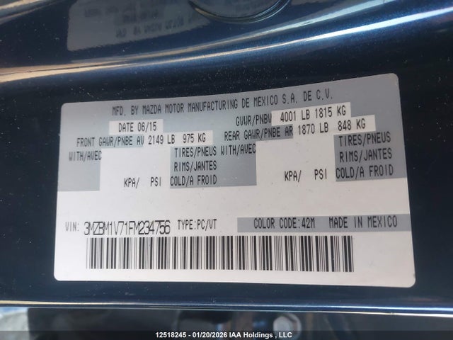 3MZBM1V71FM234756 Mazda Mazda3 Gs