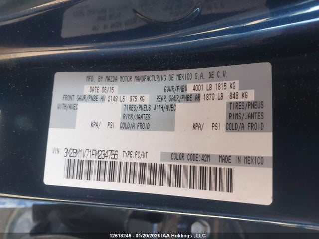 3MZBM1V71FM234756 Mazda Mazda3 Gs