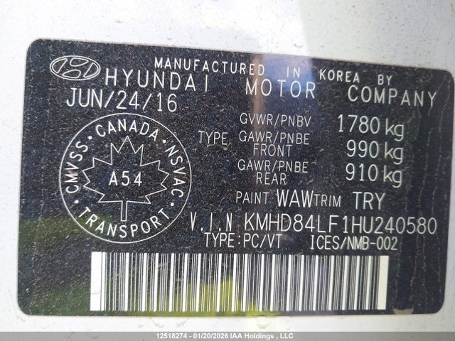 KMHD84LF1HU240580 Hyundai Elantra Se/value/limited