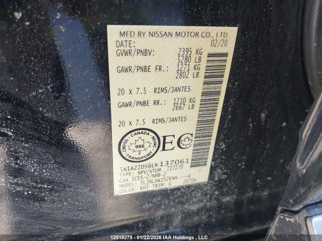5N1AZ2DS6LN137061 Nissan Murano Platinum