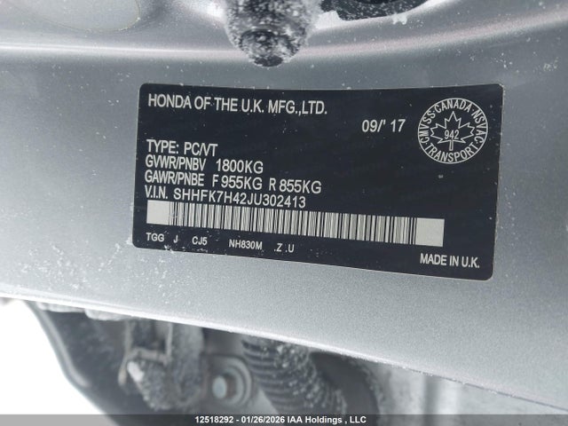 SHHFK7H42JU302413 Honda Civic Sport