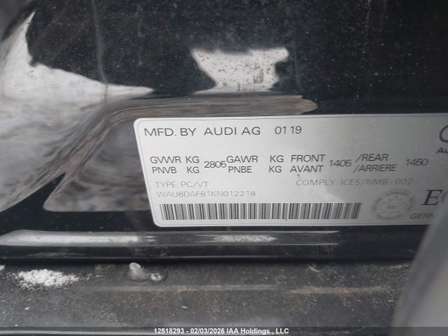 Aukcja sprzedaży 2019 Audi A8 L 55, vin: WAU8DAF81KN012218, numer aukcji: 12518293