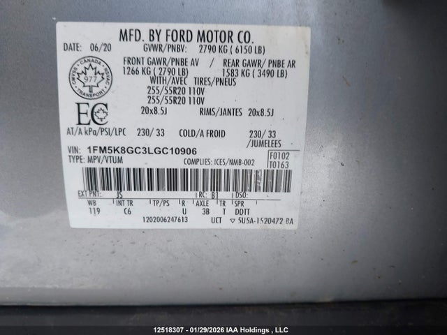 1FM5K8GC3LGC10906 Ford Explorer St