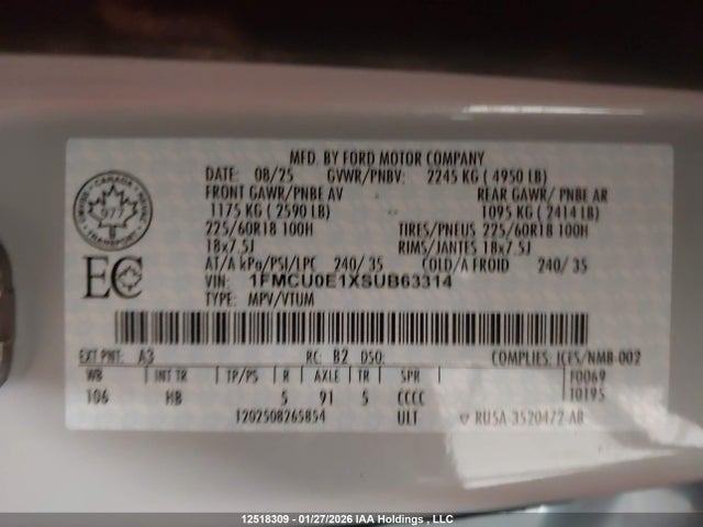 1FMCU0E1XSUB63314 Ford Escape Phev