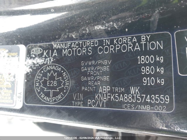 KNAFK5A88J5743559 KIA Forte 2.0l Lx+