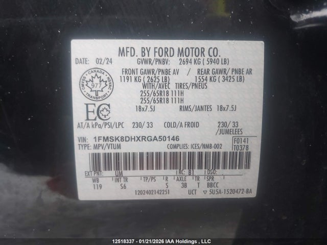 1FMSK8DHXRGA50146 Ford EXPLORER XLT