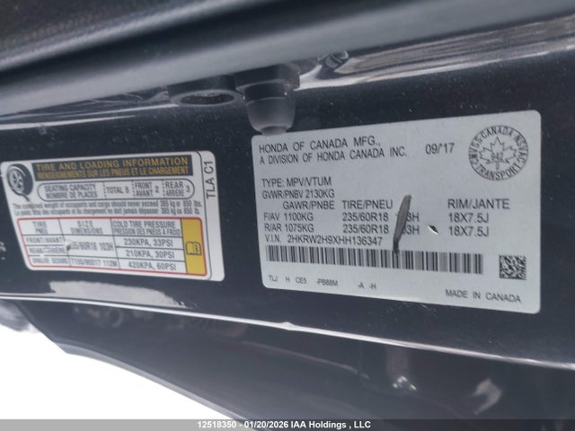 2HKRW2H9XHH136347 Honda Cr-v Touring