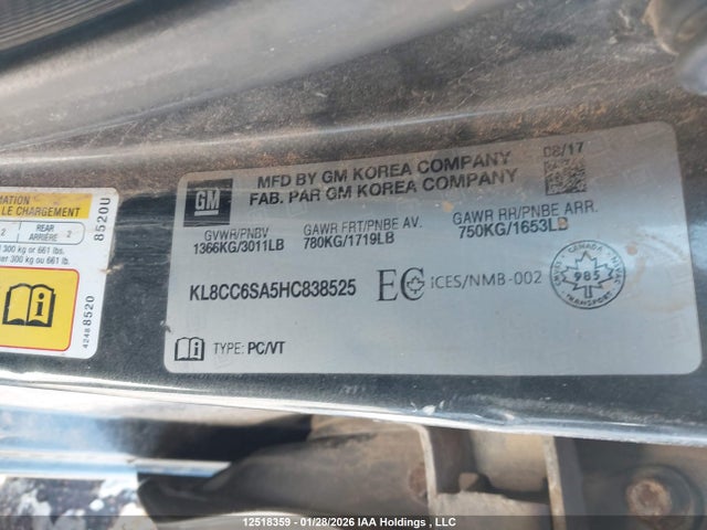 KL8CC6SA5HC838525 Chevrolet Spark 1lt Manual