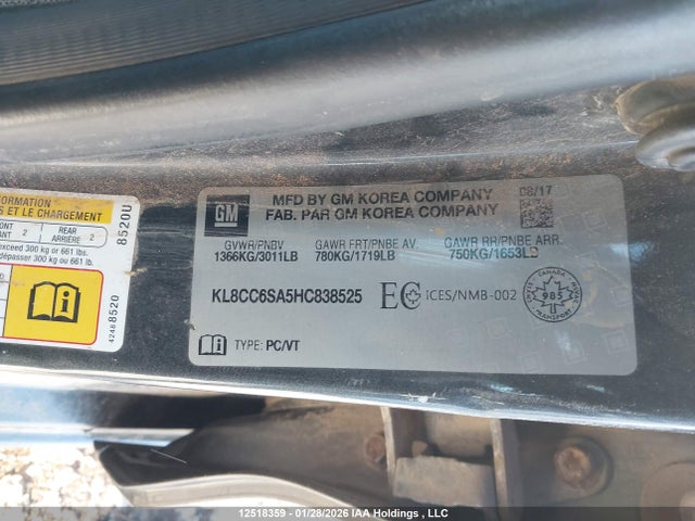 KL8CC6SA5HC838525 Chevrolet Spark 1lt Manual