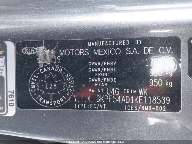 3KPF54AD1KE118539 KIA Forte Ex/ex Limited/ex Premium/ex+