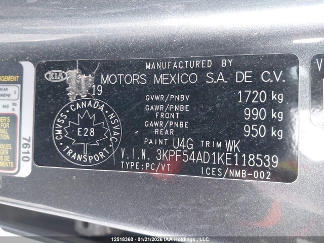 3KPF54AD1KE118539 KIA Forte Ex/ex Limited/ex Premium/ex+
