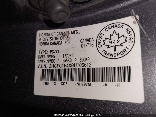 2HGFC1F4XGH106612 Honda Civic Ex-t