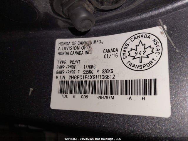 2HGFC1F4XGH106612 Honda Civic Ex-t