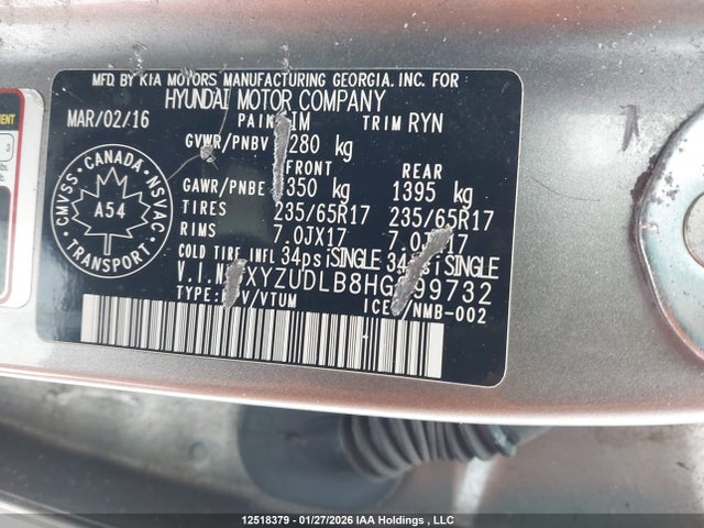 5XYZUDLB8HG399732 Hyundai Santa Fe